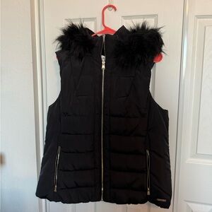 Calvin Klein Black Vest with Faux Fur Collar